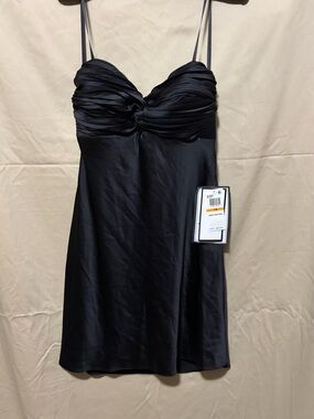 Black Mini Dress with Ruched Bust and strapless- Brand: Alex and Sophia